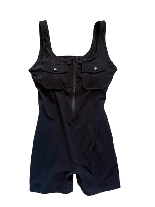 Women's One Piece Backless Sleeveless Jumpsuit with Pockets Cargo Zip Up