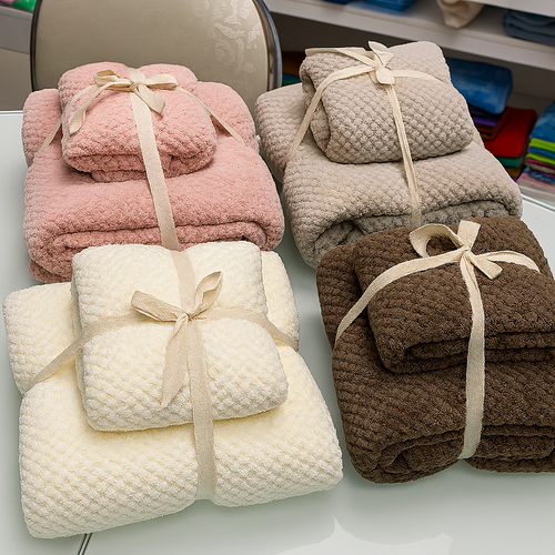 Fleece Bath Towel Set – Soft Waffle Texture – 2 Piece Absorbent Combo