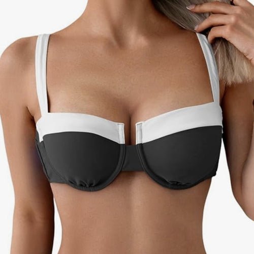 Women’s Black & White Bikini Top with Underwire – Size M (8–10)